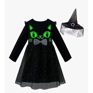 Girl Halloween Dress Tutu Witches Hat Glow in the Dark 2T